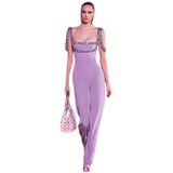 Plataz Sleeveless High-Waisted Jumpsuit Fashion Nail Drill Tight Elastic Broad Leg Pants Jumpsuit Woman