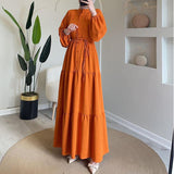 Plataz Women's Autumn Round-Neck Long-Sleeved Single Buckle High-Waisted Splicing Dress