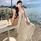 Plataz Atmosphere Feel Seaside Vacation Bra Hanging Neck Sling Suit Skirt Swing Flowing Long Skirt