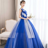 Plataz 2025 New Blue Stage Performance Suit Ponpong Skirt Photo One-Shoulder Evening Dress Yarn