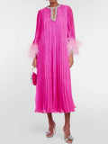 Plataz 2024 New Round-Neck Heavy Industry Nail Nails And Fur Folding Process Horn Sleeve Long Dress