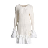 Plataz Summer New Temperament Retro Style Wind Wind Collar Lotus Side Splicing Horn Sleeve Knitted Dress Woman