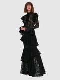 Plataz Summer New Collar Horn Long Sleeve With Waist Hollow Lace Dress Suit Woman