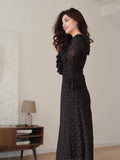 Plataz 2024 New Chiffon-Print Lotus Leaf Sleeve Temperament Long V-Neck Long Dress
