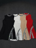 Plataz New Summer Sleeveless Hem V Drill High-Neck Sexy Tight-Bstice Ass Dress Famous Dinner Party Bandage Dress