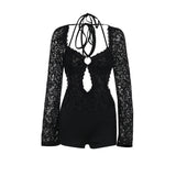 Plataz Autumn 2025 New Temperament Sexy Lace Long-Sleeved Conjoined Shorts Woman DJPT