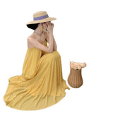 Plataz Seaside Holiday Yellow Bareback Sling Skirt Chiffon Design Long Dress Thai Bali Beach Dress