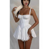 Plataz Fish Bone Sling Dress Summer Ballet Dopamine Wearing Sweet Waist Small White Dress