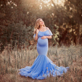 Plataz Women's Lace Pregnant Women Tailing Short-Sleeved Dress Photo Flying Sleeve Dress 1862 Maternity