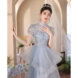 Plataz Evening Dress Dress Light Luxury Small High-End Temperament Blue Birthday Princess Dress Adult Ceremony Host Fluffy Skirt