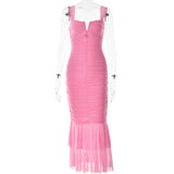 Plataz Spring And Summer Slings Splicing Dress Stylish Sexy Tatry Folded Fishtail FD9738 HZ0628