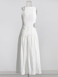 Plataz Sexy Wind Niche Design 2025 Summer Collar Hollow Folded Women's Dress In The Long Solid Color Folds