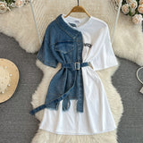 Plataz Hong Kong Flavor Temperament With Belt Round Tie Color Denim Shirt Spring New Chic Leisure Medium DJPT