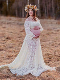 Plataz Under The Fork Pregnant Woman Photo Skirt Photo Dress Drag On The Ground Sub-Body Set 1252 Maternity