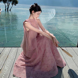 Plataz Yarn Hanging Neck Two Morning Robe Skirt Fairy Beach Dress Seaside Holiday Dress Girl