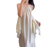 Plataz Leaf Loose Hanging Neck Hanging Dress Women Summer Lazy Holiday Style Dress Lot