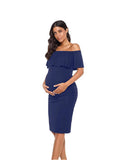 Plataz Women's Sleeveless Leaves Side Shoulder-To-Shoulder Skirts Knee-Jerk Trims Pregnant Women's Dress Maternity