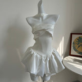 Plataz Design Pure White Hanging Neck Shoulder Repair Tecticula Tsets Birthday Dress Anti-Walking Trousers Small HZ0628