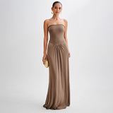 Plataz Women's 2024 Summer New Solid-Color High-Waisted Folding Dress DJPT