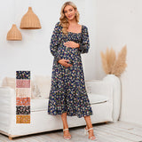 Plataz 2025 New Spring Pregnant Woman Chiffon Dress Small Broken Floral Dress Maternity