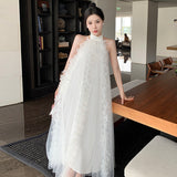Plataz Bride's Morning Robe Hanging Neck Light Wedding Dress Wedding Dress Wedding Dress Bridesmaid White Bare Back Dress