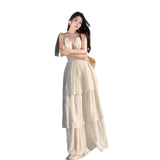 Plataz Holiday Atmosphere Feel Dress Women Folded Deep V Hanging Neck Dress Pure Lusty Style Big Back Cake Dress