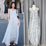Plataz Zhao Sanguan The Same Butterfly Printed Dress 2024 New Gentle V-Neck Loose Holiday Dress