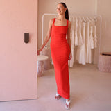 Plataz 2025 New Solid Color Sleeveless Side-Collared Backpack Sling Dress