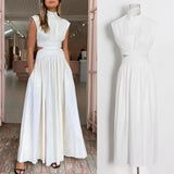 Plataz Leisure Dress 2025 Summer New Simple Style Collar Sleeveless Hollow Design Solid Female Dress