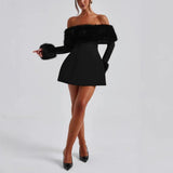 Plataz Women's New Plush Shoulder Noble Dress HZ0628