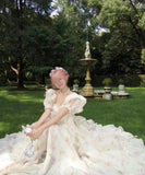 Plataz 2025 New Fugitive Princess French Retro Niche Design Chopped Flowers Tailed Collar Bubble Sleeve Dress