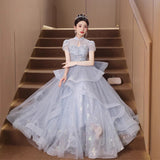 Plataz Evening Dress Dress Light Luxury Small High-End Temperament Blue Birthday Princess Dress Adult Ceremony Host Fluffy Skirt