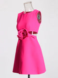 Plataz Small Sexy A-Dress 2025 New Round-Neck Sleeveless Design Lumbar Three-Dimensional Flowers Short Dress Dress Woman