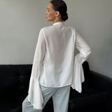 Plataz Women's Round Collar Horn Sleeve Lotus Leaf Side Design Micro-Permeable Shirt Top DJPT