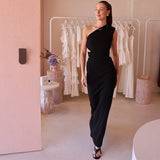 Plataz 2025 New Solid Color Sleeveless Sleeveless Open Side-Bag Hip Repair Dress