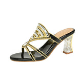 Plataz Drill Sandals Summer New Women's Cool Slippers With Fashion Crystal Coarse Heel High Heels Wear Women's Slippers Anti-Slip High Quality Shoes