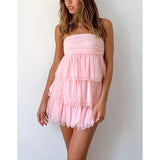 Plataz Women's New Breast-Wearing Dress Women's Summer Babes Short Cake Ponbo Skirt HZ0628