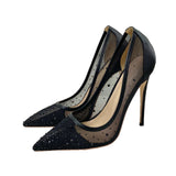 Plataz 2025 New Breathable Mesh Drill High Heels 12CM Tip Finger Fine Heeled Women's Shoes High Quality Shoes