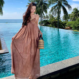 Plataz Beach Dress Chiffon Print Tie Stitched With Brighten Dress Hanging Neck Tie With Bareback Holiday Dress