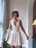 Plataz Design Embroidery Waist Temperament Thin Dress 2024 Summer Pure Sexy Hollow High Waist Fluffy Skirt