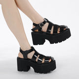 Plataz New Round Head Pine Bottom Strapped Hollow Leisure Thick Summer Thick Heel Soft-Soled Sandals High Quality Shoes
