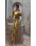 Plataz Women's Explosive Flower Slant Shoulders Big Smash Flower High-End Dress HZ0628