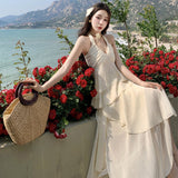 Plataz New Seaside Holiday Sling Suit Beach Photo Long Dress Summer