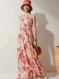 Plataz Summer New Holiday Wind Standing Sleeveless Splicing Design Waist Long Dress Dress Woman