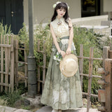 Plataz Early Morning Time Hanfu Women's Chinese Style Improve The Chinese Elements Of The New Chinese Top Skirt Dress Set 9548