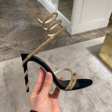 Plataz Drill Snake-Shaped Winding Belt Hollow Thin Heel Sandals Women Feel Toe Ring Feet High Heels High Quality Shoes