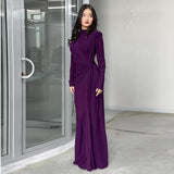 Plataz Sexy Fashion Round Collar Folds To The Waist To Repair The Solid Color Temperament Dress