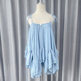 Plataz New Sweet Holiday Wind Blue Sling Skirt Summer Lotus Leaf Side-Dew Short Skirt