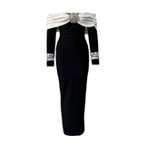 Plataz New Sexy One-Word Collared Back Diamond Banded Dress Party Dress Temperament Dress