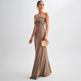 Plataz Women's 2024 Summer New Solid-Color High-Waisted Folding Dress DJPT